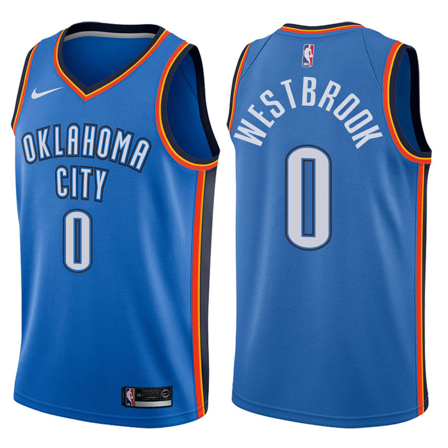 Thunder Male Russell Westbrook #0 NBA 2017-18 Icon Blue Jersey