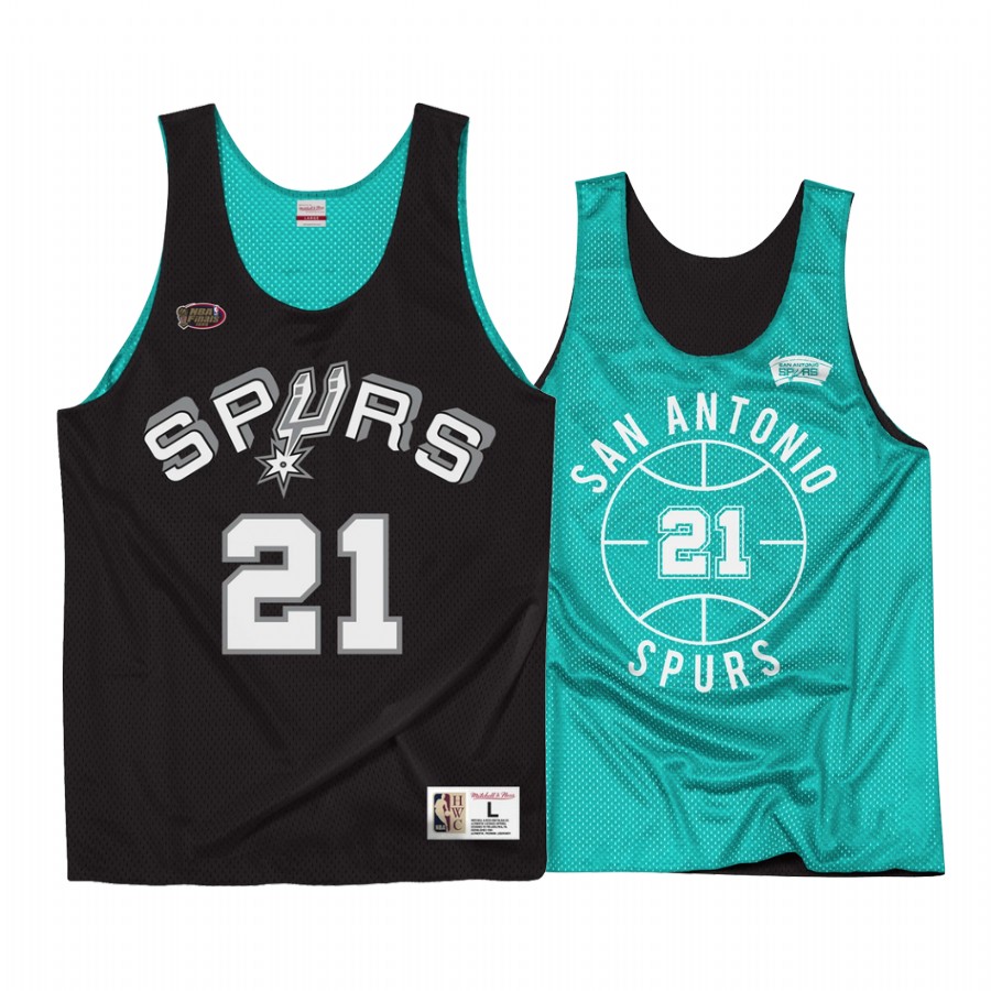 Tim Duncan #21 San Antonio Spurs Throwback Reversible Jersey Black Blue
