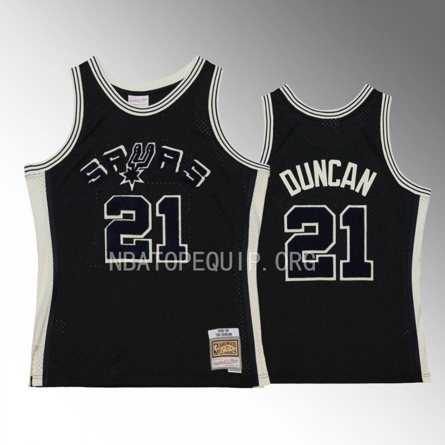 Tim Duncan San Antonio Spurs #21 Off Court Chenille Jersey Black Hardwood Classics 1998-99 Men