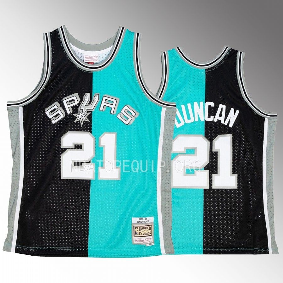 Tim Duncan San Antonio Spurs Black Teal Hardwood Classics 1998-99 Split Swingman #21 Jersey