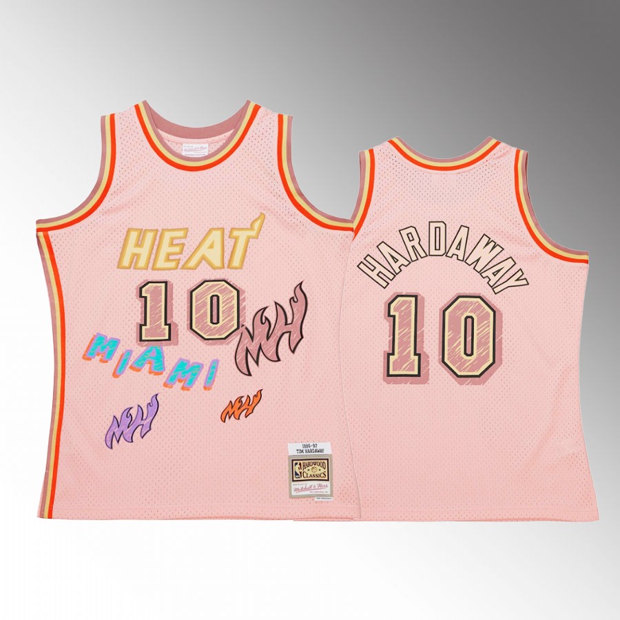 Tim Hardaway #10 Miami Heat Sidewalk Sketch Pink Hardwood Classics Jersey