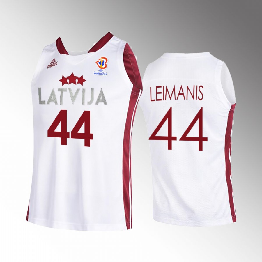 Toms Leimanis Latvia  2023 FIBA World Cup White Jersey Home #44