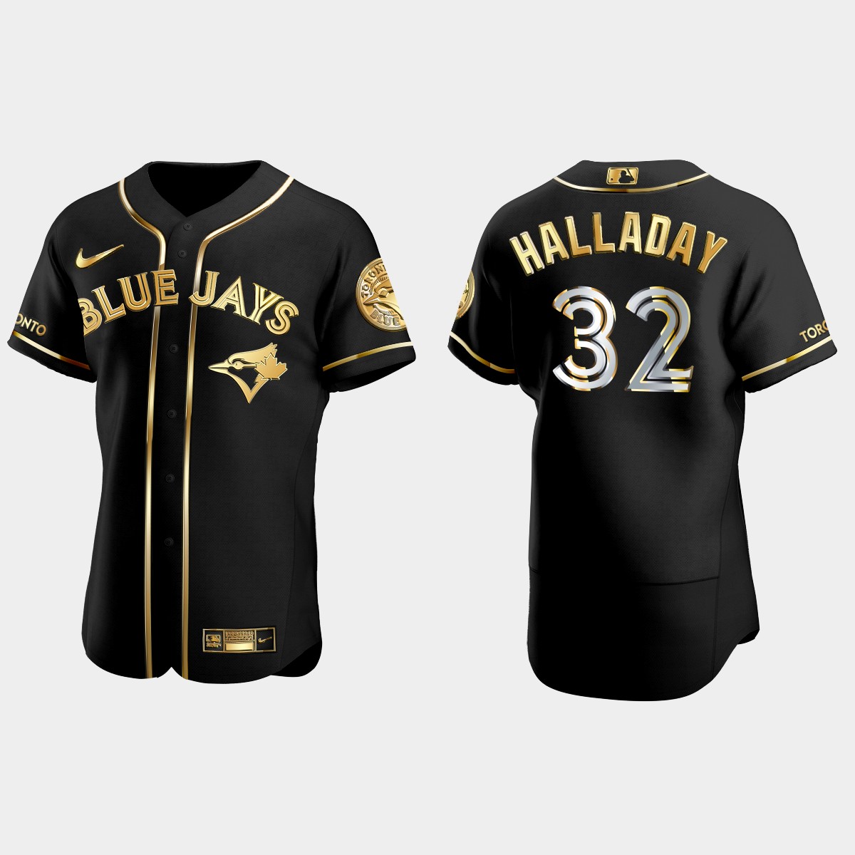 Toronto Blue Jays #32 Roy Halladay Gold Edition Jersey - Black