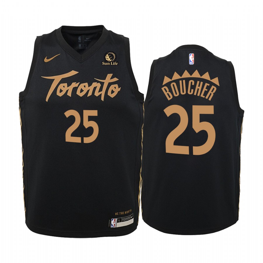 Toronto Raptors Chris Boucher 2019-20 City Black Youth Jersey Sun Life Patch #25