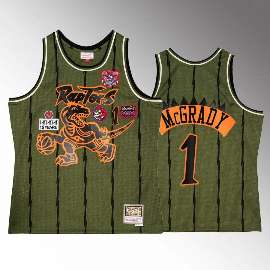 Toronto Raptors Tracy McGrady Green Military Flight patchs Men Jersey Throwback