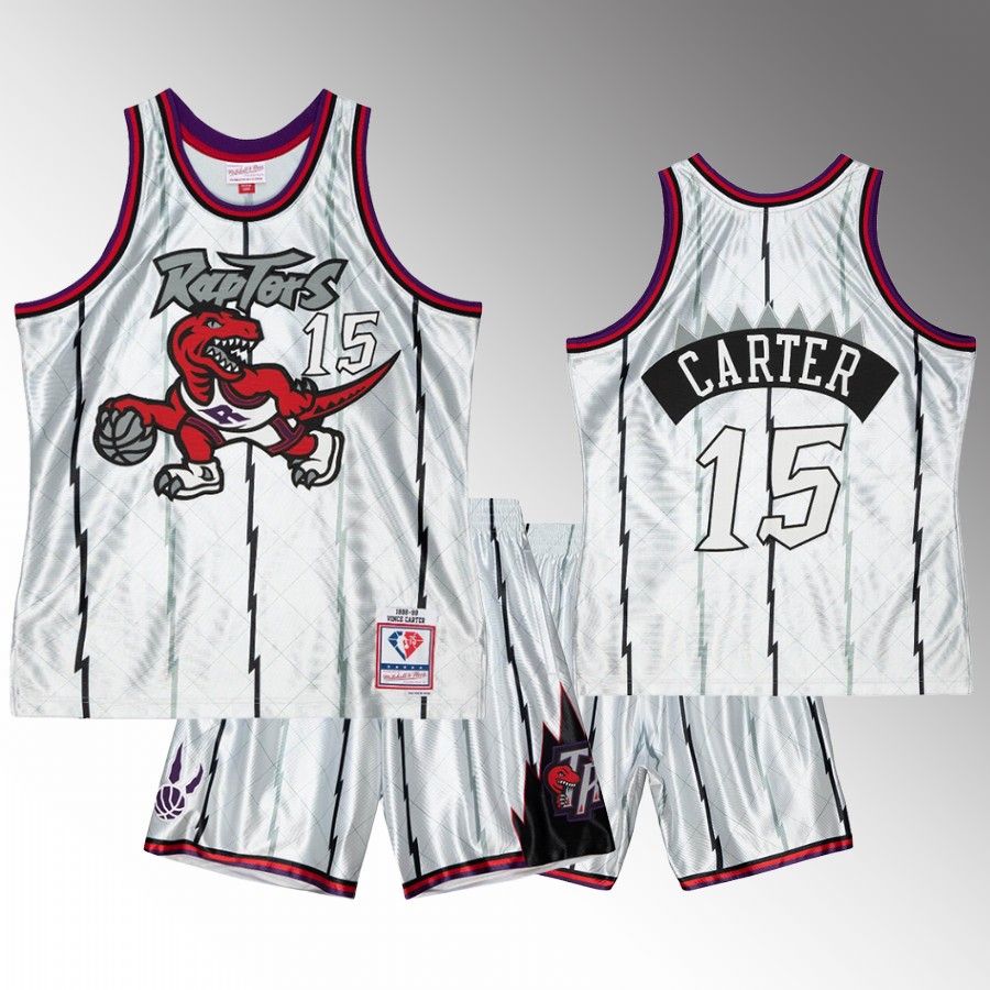 Toronto Raptors Vince Carter 75th Platinum Set #15 White Jersey Shorts