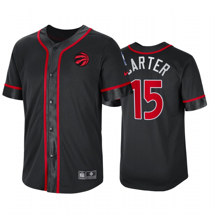 Toronto Raptors Vince Carter Courtside Baseball Shirt Jersey #15 Black MLB Jersey