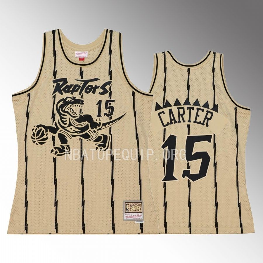 Toronto Raptors Vince Carter Hardwood Classics #15 Khaki Black Swingman Jersey