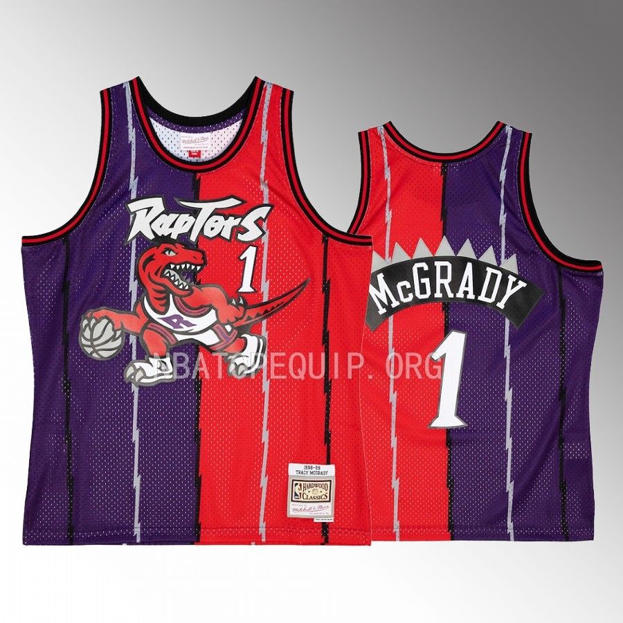 Tracy McGrady Hardwood Classics 1998-99 Jersey Toronto Raptors #1 Purple Red Split Swingman Men's Shirt