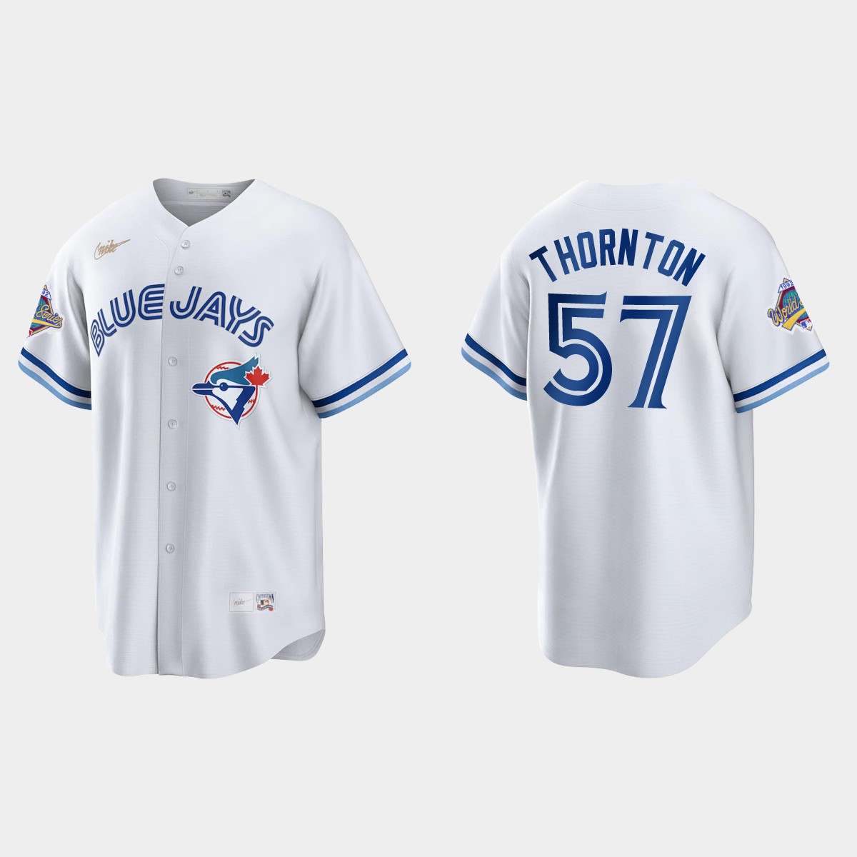 Trent Thornton Toronto Blue Jays 1992 World Series Patch Cooperstown Jersey - White