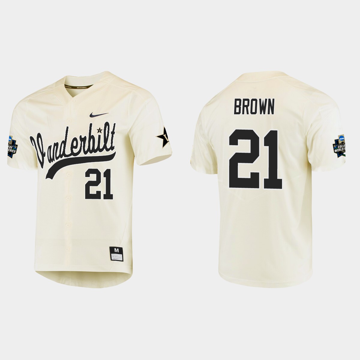 Tyler Brown Vanderbilt Commodores College World Series  Jersey - Cream