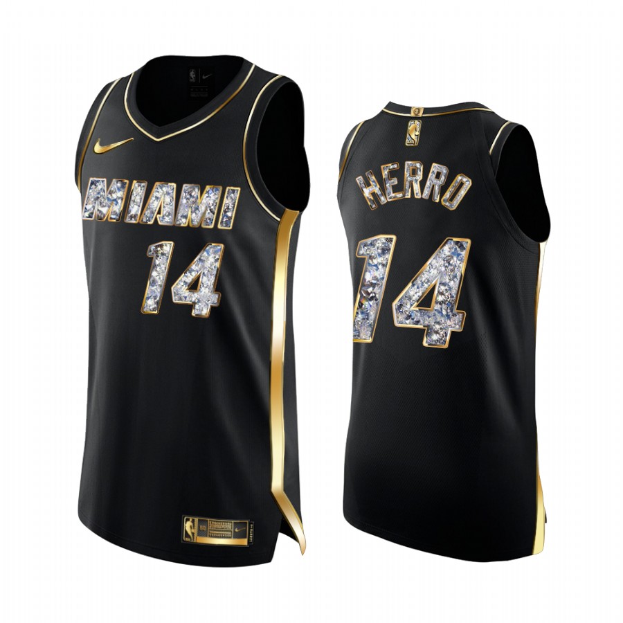 Tyler Herro Heat #14 2022 NBA Playoffs Jersey Black Golden Diamond Edition