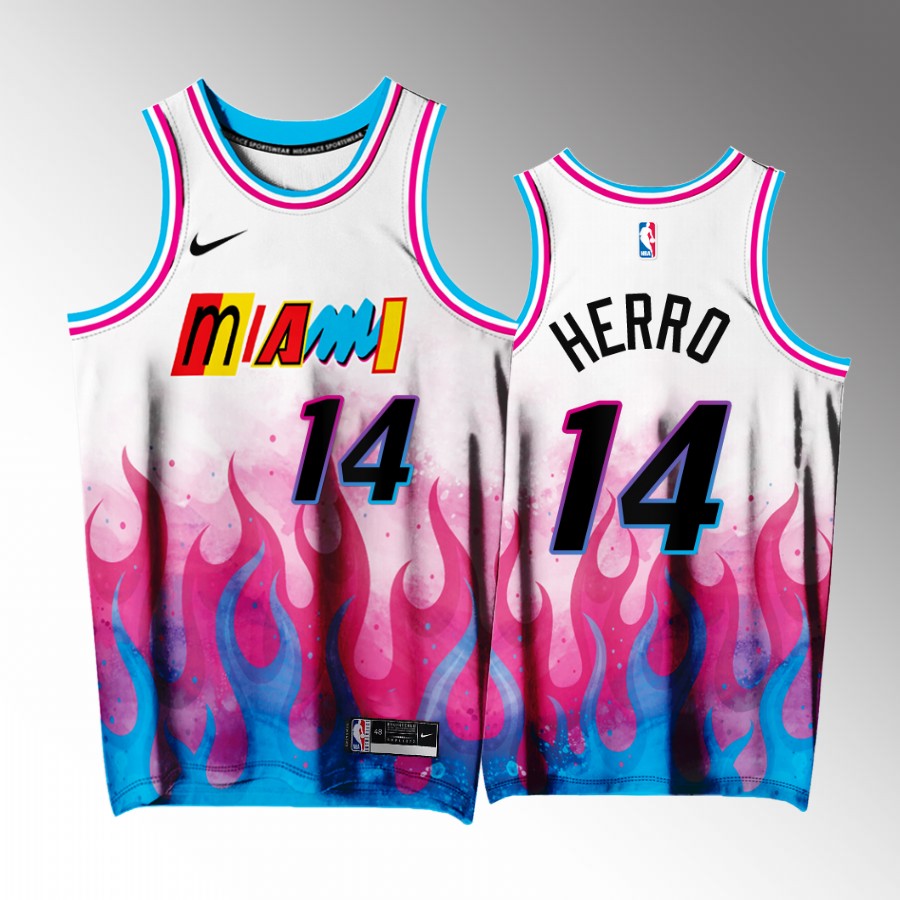 Tyler Herro Miami Heat White #14 Jersey Mashup Flames Exclusive Edition