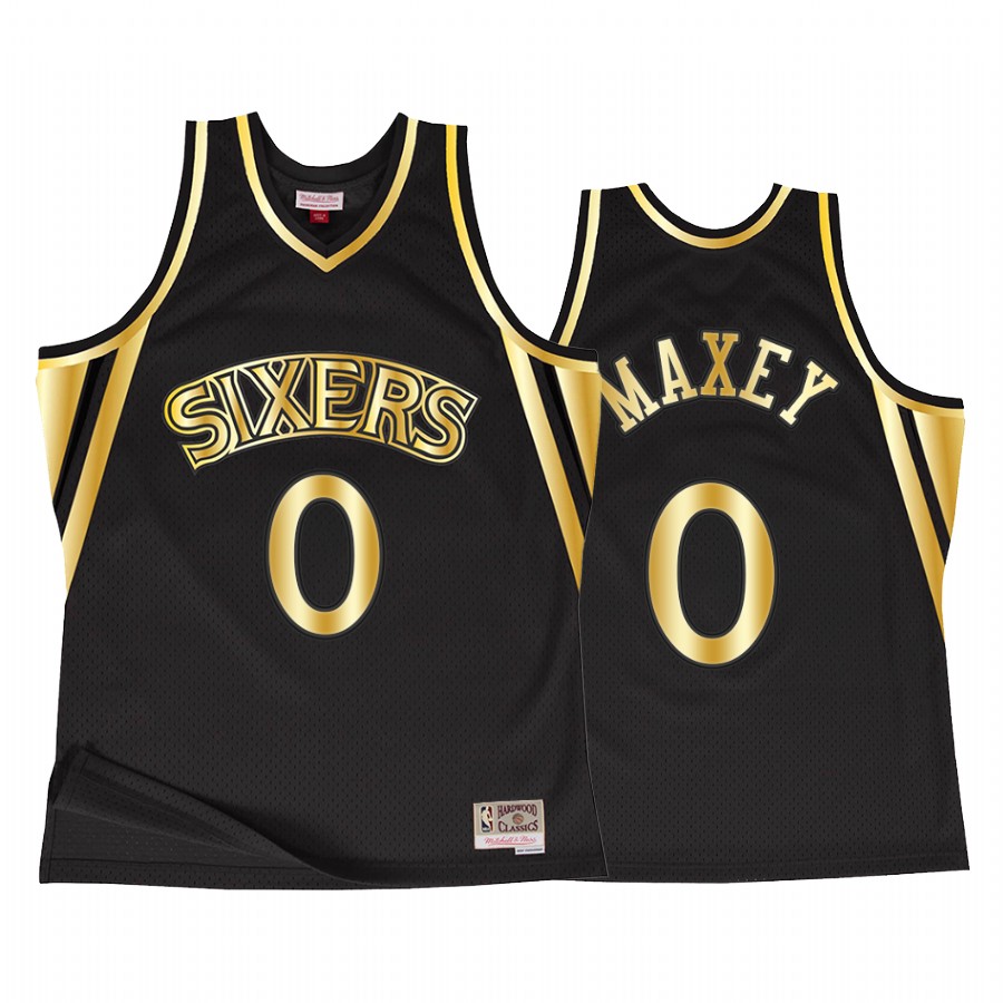 Tyrese Maxey Philadelphia 76ers Black Throwback 90s Jersey Golden Collection