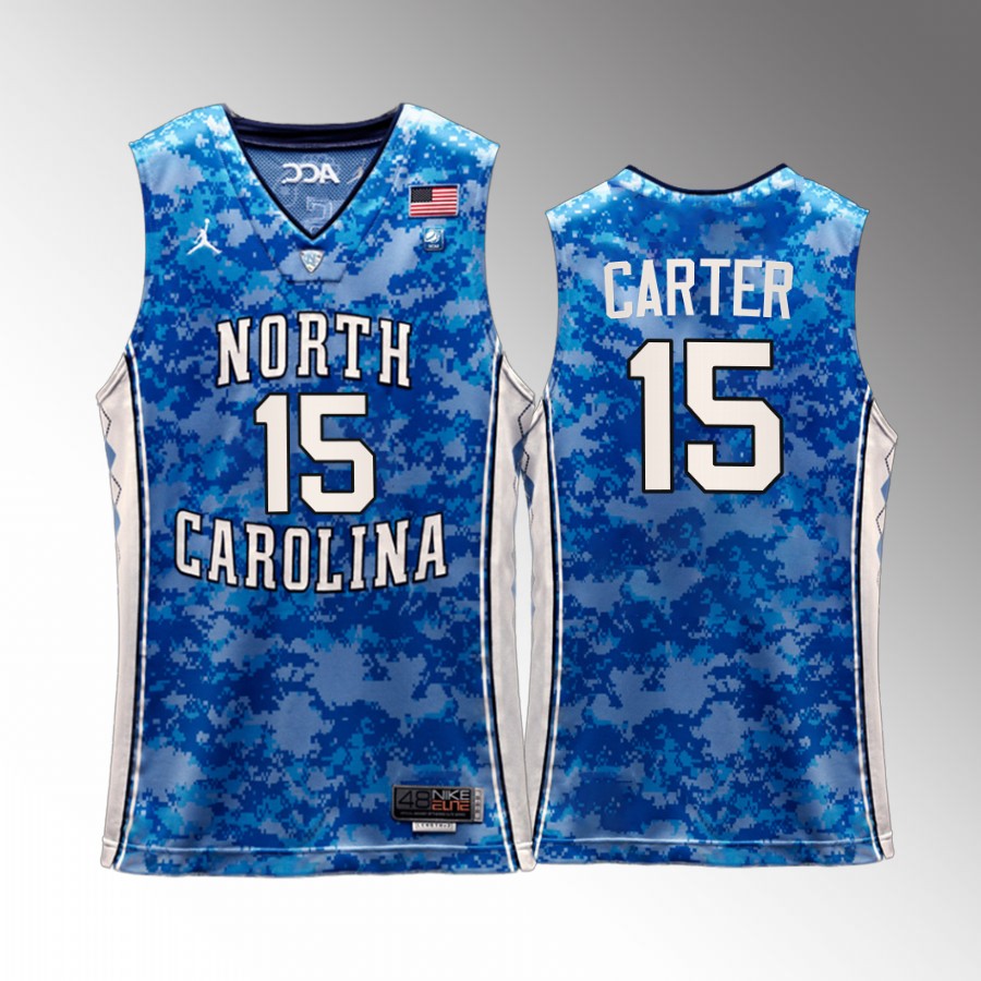 UNC Tar Heels Vince Carter Jersey 2022 Carrier Classic Veterans Day Blue  Uniform