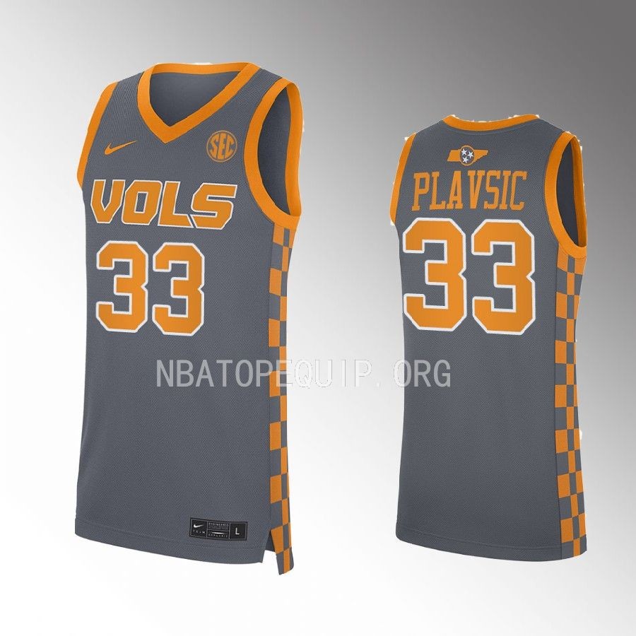 Uros Plavsic Tennessee Volunteers Grey Jersey 2022-23 NCAA