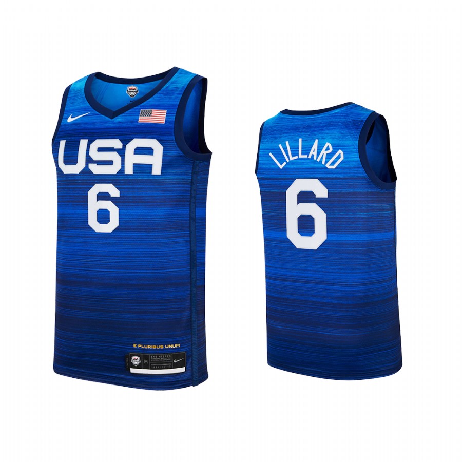USA  Damian Lillard 2020 Summer Olympics Blue Youth Jersey Player #6