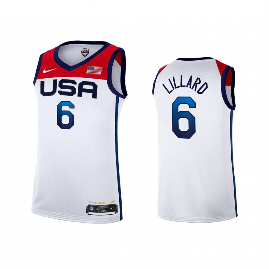 USA  Damian Lillard 2020 Summer Olympics White Youth Jersey Limited #6