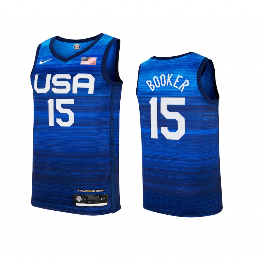 USA  Devin Booker 2020 Summer Olympics Blue Youth Jersey Player #15