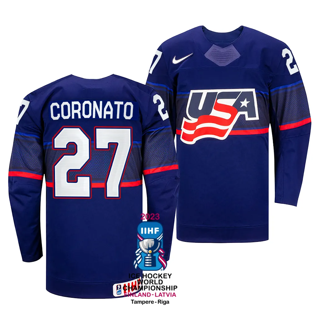 USA Hockey Matt Coronato #27 Blue Away Jersey 2023 IIHF World Championship
