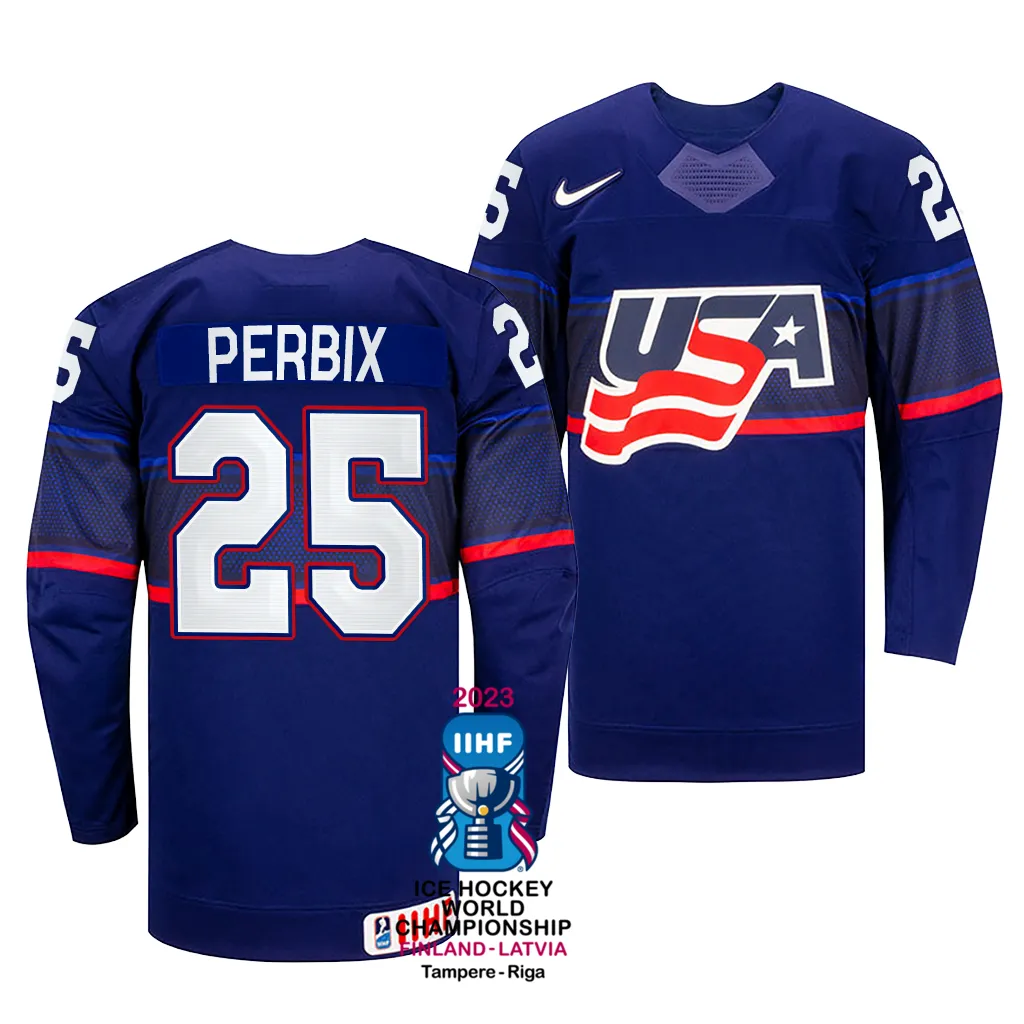 USA Hockey Nick Perbix #25 Blue Away Jersey 2023 IIHF World Championship