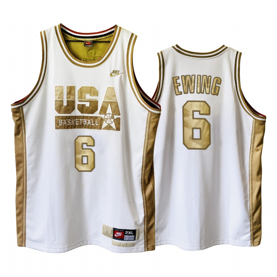 USA Patrick Ewing Dream Team White 1992 Olympics  Golden Limited Edition Jersey