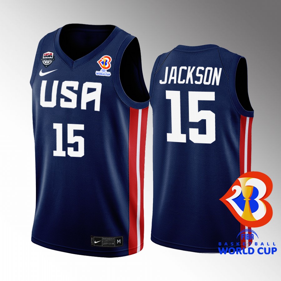 USA Team 2023 FIBA  World Cup Justin Jackson #15 Navy Jersey Away
