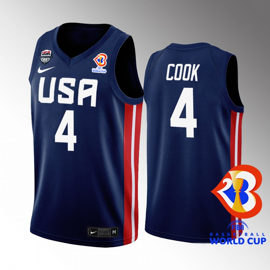 USA Team 2023 FIBA  World Cup Quinn Cook #4 Navy Jersey Away