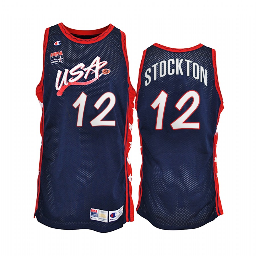 USA Team John Stockton #12 Navy 1996 Olympics  Jersey