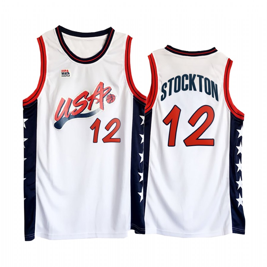 USA Team John Stockton #12 White 1996 Olympics  Jersey