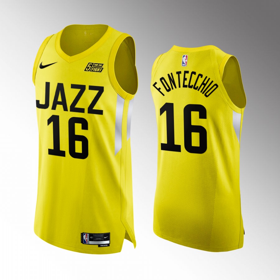 Utah Jazz #16 Simone Fontecchio Yellow Jersey 2022-23 Icon Edition