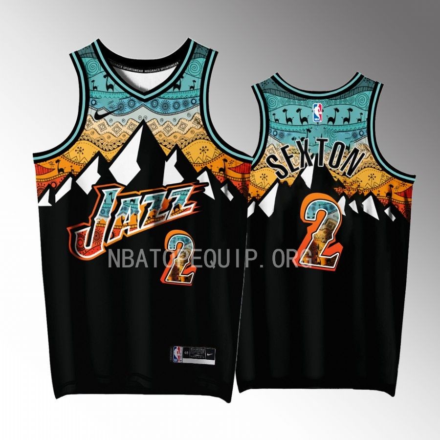Utah Jazz #2 Collin Sexton Ancient Art Black Jersey Special Edition