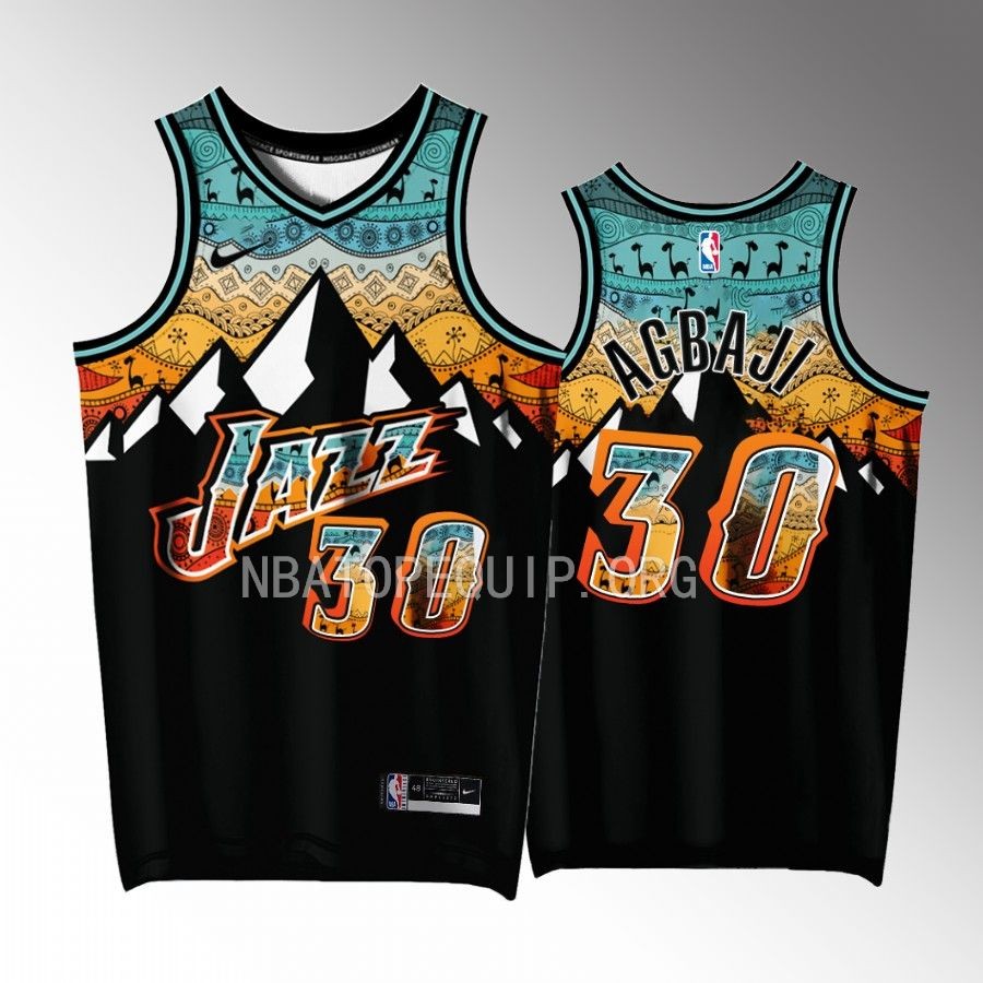 Utah Jazz #30 Ochai Agbaji Ancient Art Black Jersey Special Edition