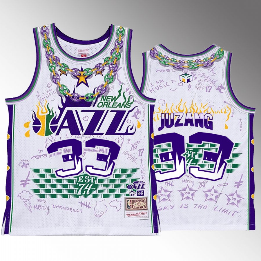 Utah Jazz Johnny Juzang BR Remix Jersey #33 Fashion White Jersey shirt