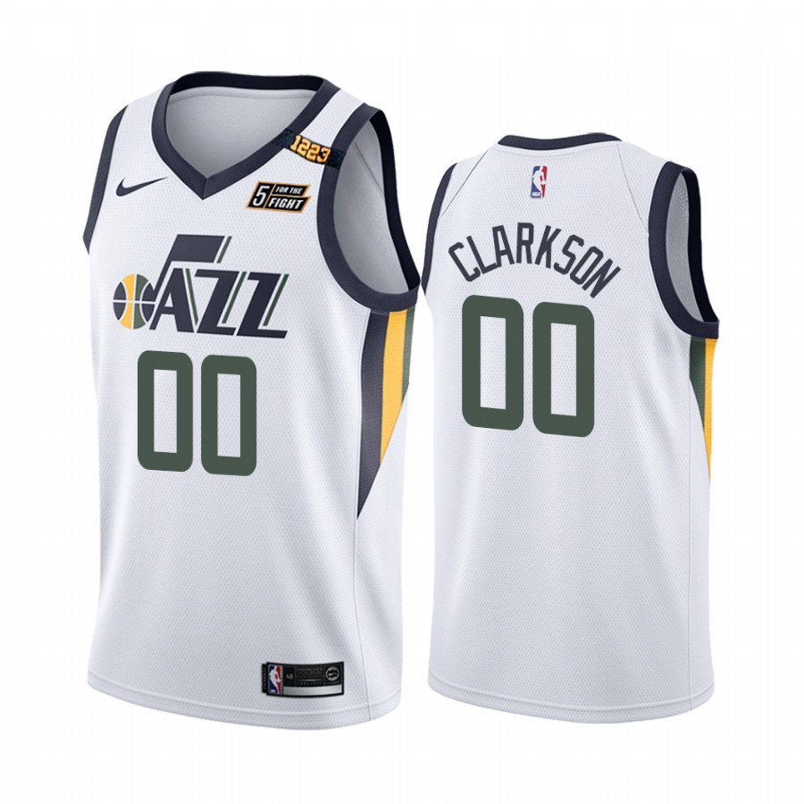 Utah Jazz Jordan Clarkson #00 White 5 For The Fight Jersey Sloan 1223 Wins