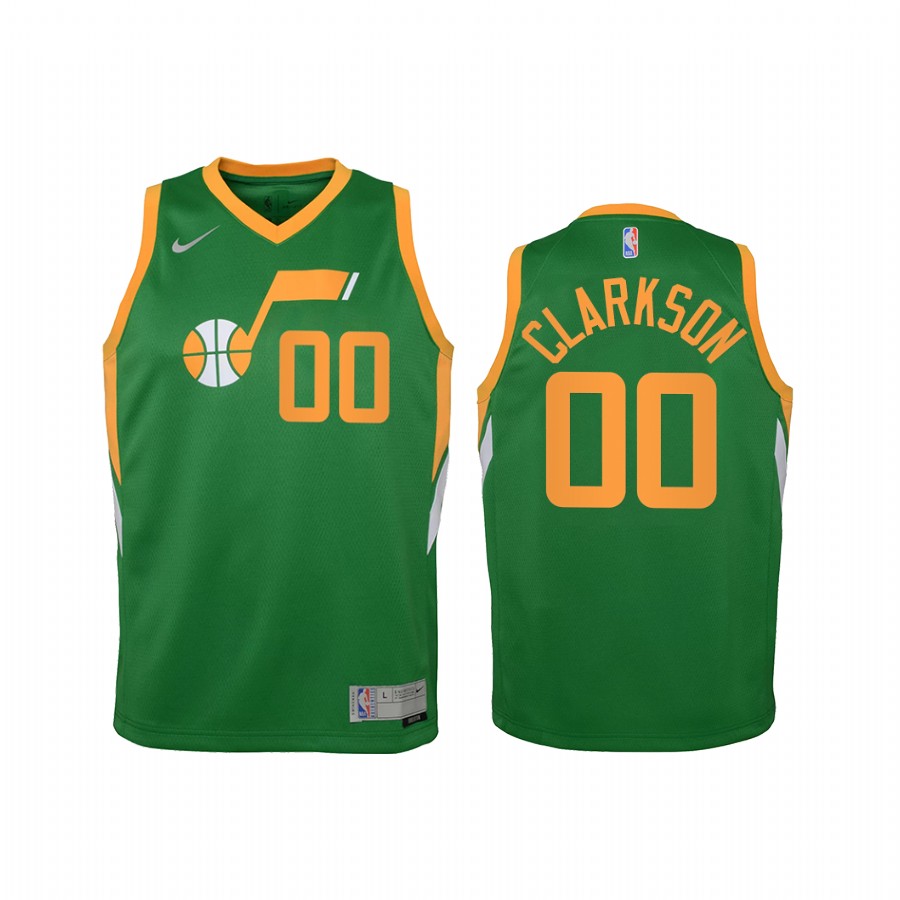 Utah Jazz Jordan Clarkson 2021 Earned Edition Green Youth Jersey Swingman #00