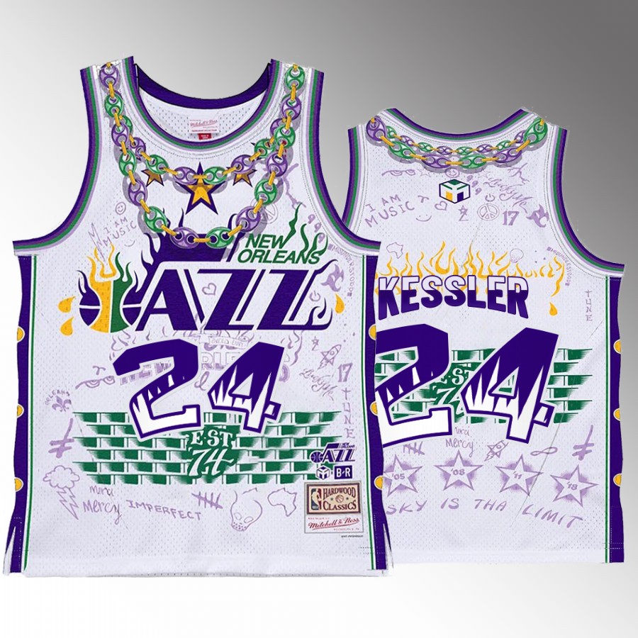 Utah Jazz Walker Kessler BR Remix Jersey #24 Fashion White Jersey shirt