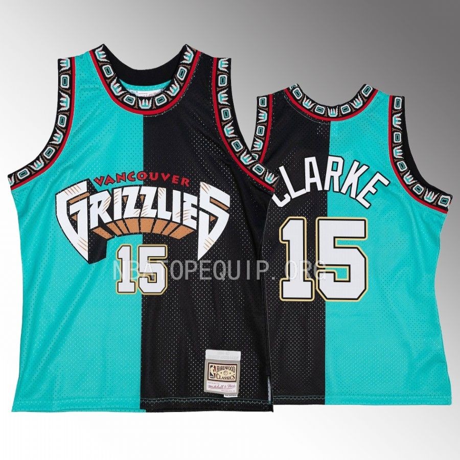 Vancouver Grizzlies Hardwood Classics 1996-97 Brandon Clarke Turquoise Black Jersey #15 Split Swingman