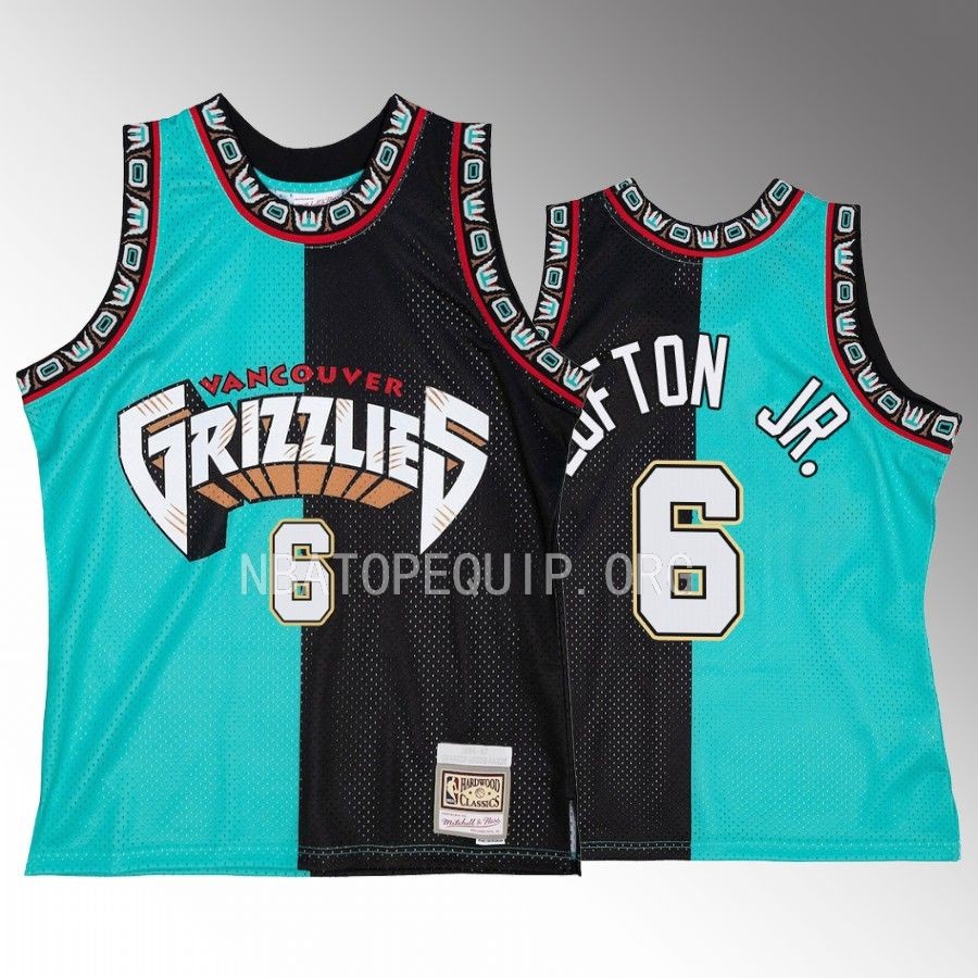 Vancouver Grizzlies Hardwood Classics 1996-97 Kenneth Lofton Jr. Turquoise Black Jersey #6 Split Swingman