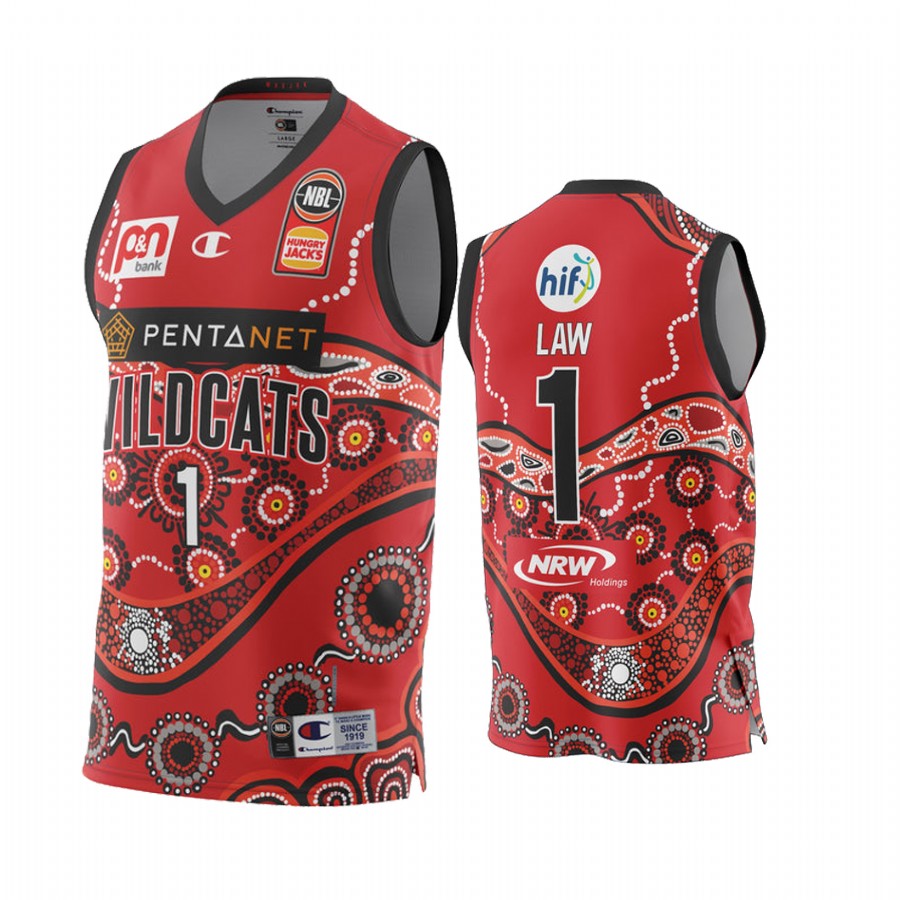 Vic Law Perth Wildcats NBL Indigenous Round 2022 Jersey #1 Red Special Edition Uniform
