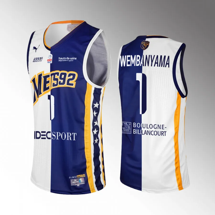 Victor Wembanyama 2023 NBA Draft Metropolitans 92 #1 White Blue Jersey Split Edition