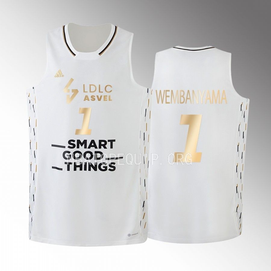 Victor Wembanyama LDLC ASVEL #1 White Jersey 2022-23 Home Golden