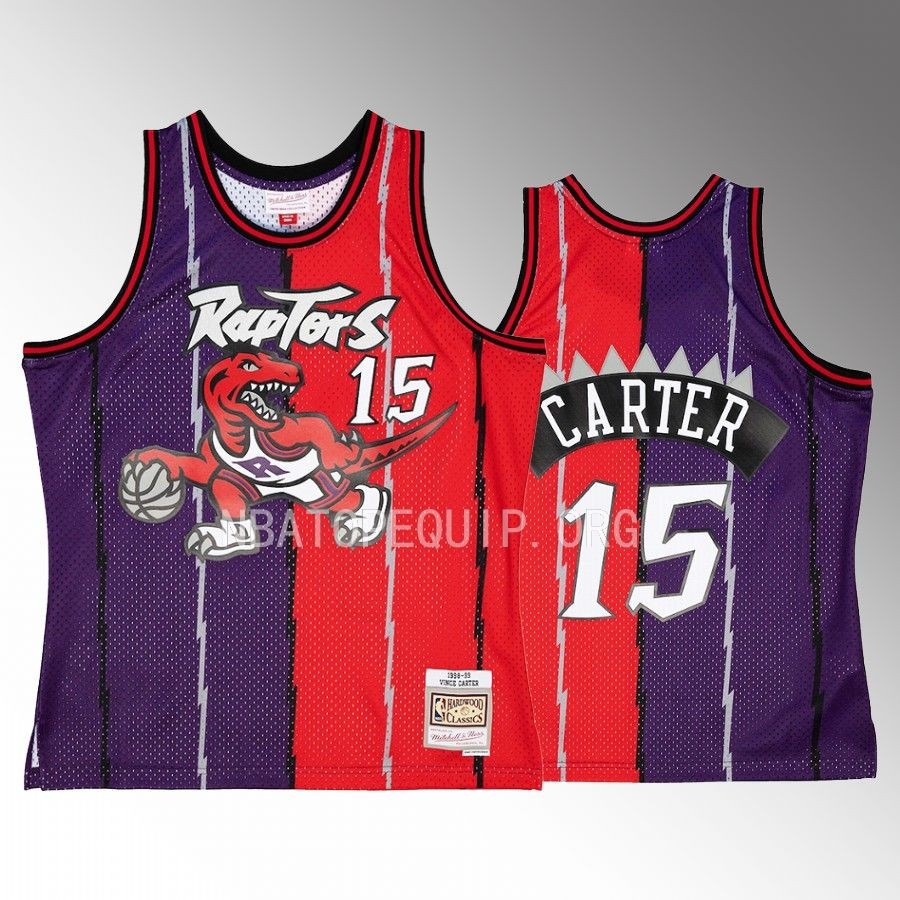 Vince Carter Hardwood Classics 1998-99 Jersey Toronto Raptors #15 Purple Red Split Swingman Men's Shirt
