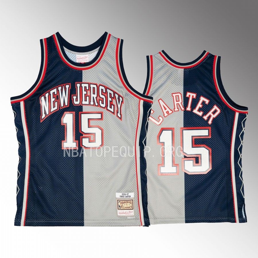Vince Carter Hardwood Classics 2006-07 Jersey New Jersey Nets #15 Navy Gray Split Swingman Men's Shirt