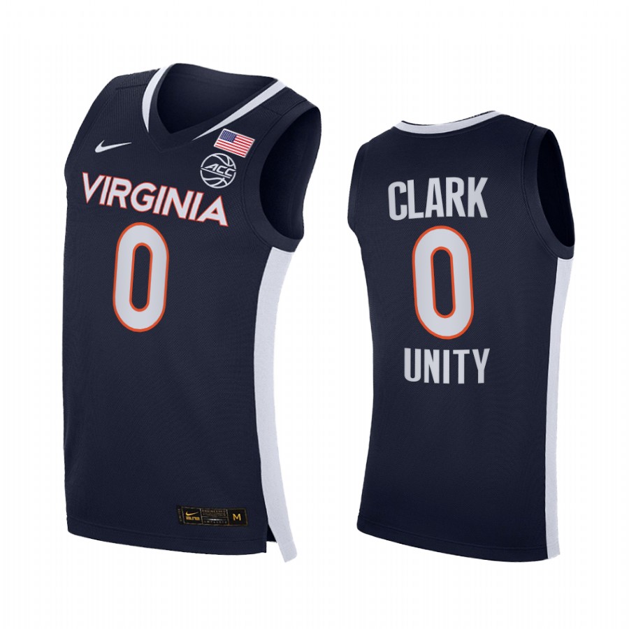 Virginia Cavaliers Kihei Clark Jersey 2021 Unity Navy Road Secondary Logo