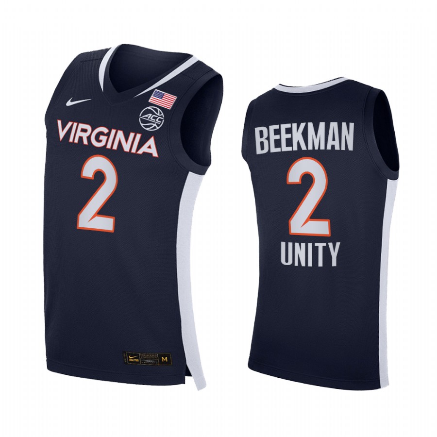Virginia Cavaliers Reece Beekman Jersey 2021 Unity Navy Road Secondary Logo