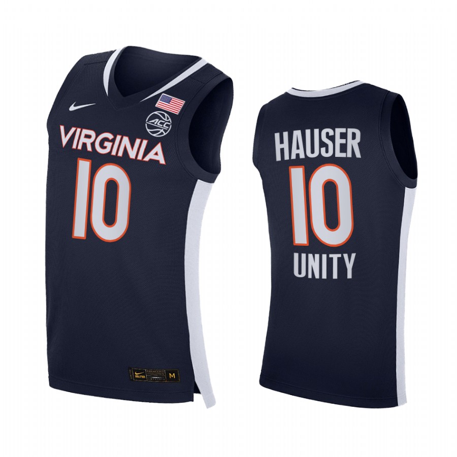 Virginia Cavaliers Sam Hauser Jersey 2021 Unity Navy Road Secondary Logo