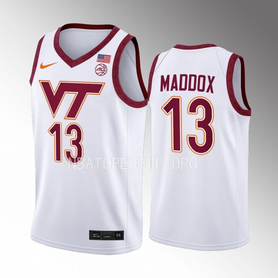 Virginia Tech Hokies Dairus Maddox Jersey 2022-23 Home  White Swingman Uniform