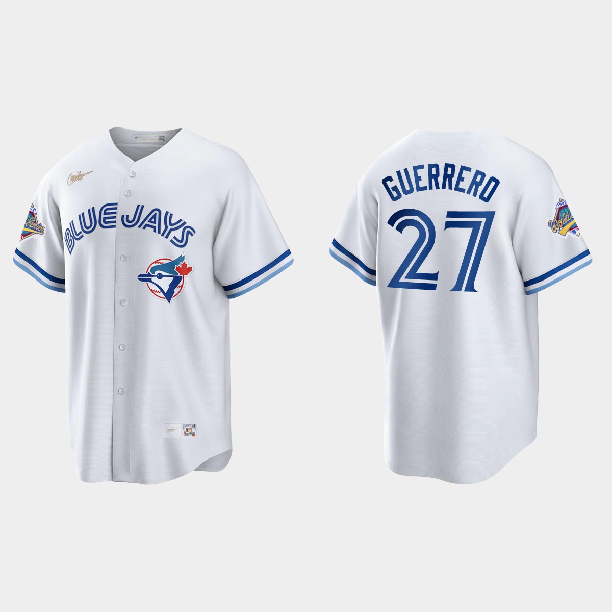 Vladimir Guerrero Jr. Toronto Blue Jays 1992 World Series Patch Cooperstown Jersey - White