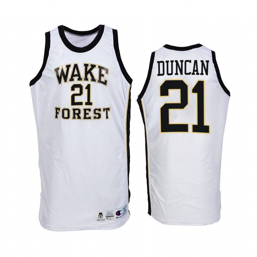 Wake Forest Demon Deacons Tim Duncan Jersey College  White Throwback Uniform